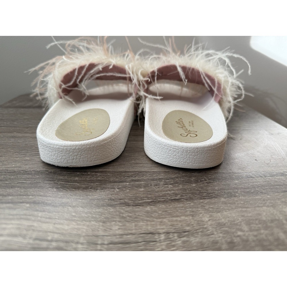 Seychelles In Your Cap Slide Sandal Sz 7 Blush Pink & White Feathers Open Toe - Picture 5 of 7